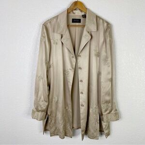 Dana Buchman Light Gold 100% Silk Embroidered Blouse Blazer